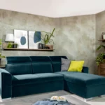 Coin fonctionnel Evia en microfibre pétrole L/H/P : env. 243x85x186 cm