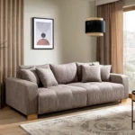 Grand canapé Alpha Nouveau tissu velours beige foncé L/H/P : env. 244x85x112 cm