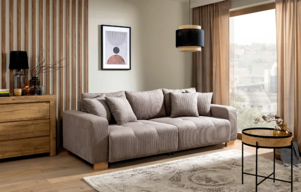Grand canapé Alpha Nouveau tissu velours beige foncé L/H/P : env. 244x85x112 cm