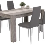 Table à manger Helene aspect béton gris + 4 chaises grises